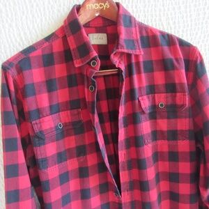 Heavyweight Cotton Flannel Mens Shirt LT Red Black Plaid Tall Pockets